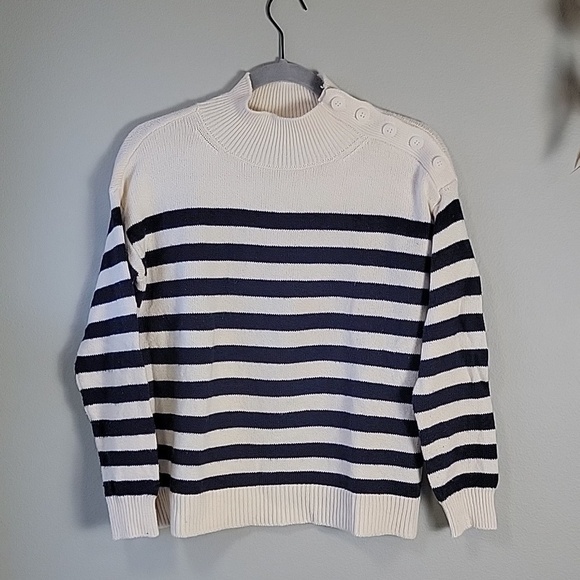 LOFT Sweaters - LOFT shoulder button striped sweater